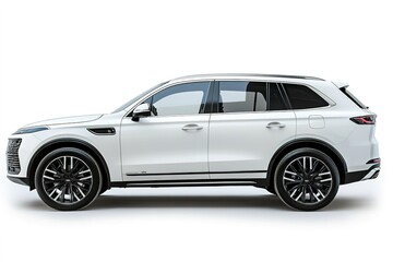 White modern SUV on isolated background, side view.