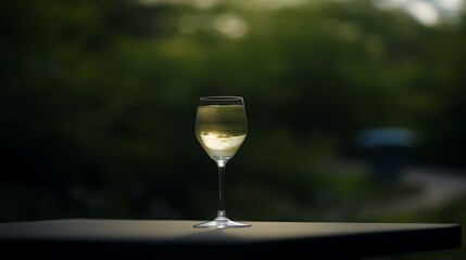 Obraz premium A Glass of White Wine Outdoors on a Table