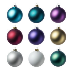 Set of matte, Christmas balls of different colors isolated on transparent background