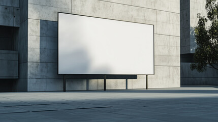 Obraz premium 3D mock-up of an empty billboard. The background is a modern minimalist stone building facade, creating an aesthetic and luxury composition.