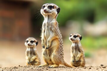Fototapeta premium Alert meerkats standing guard in natural habitat