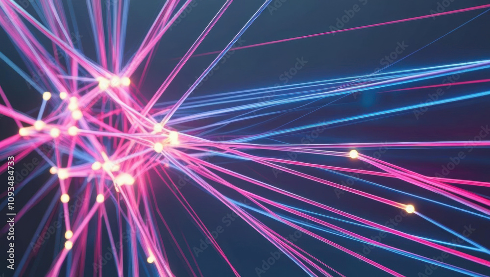 Poster vibrant neon pathways create abstract tech web with glowing fiber optics, showcasing ultra modern da