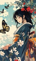 Fototapeta premium girl in a hat with a flower 