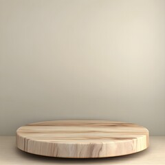 Round Wooden Serving Board on Neutral Background for Displaying Food or Kitchen Items in Interior Decor Photography or Culinary Presentation