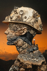 Surreal Portrait of a Metal Worker with Molten Glowing Details and Industrial Fantasy Elements in a Dramatic Design