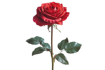 Red rose with stem isolated on transparent background