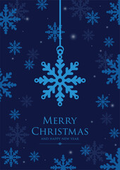 Blue snowflake on dark background minimalist christmas decor for creating cards, invitations, social media posts, or as a decorative element in graphic design.