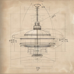 Quinton Arm detailed HDR architectural drawing with dimensions and scales, showing the design of a modern lighting chandelier