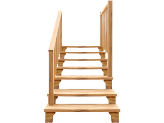 Wooden staircase with railing, natural light, simple design isolated on white transparent background