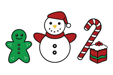 Christmas Sweets Collection. Cookie, Cacao, Marshmallow Snowman and cristmas candy. on white.eps