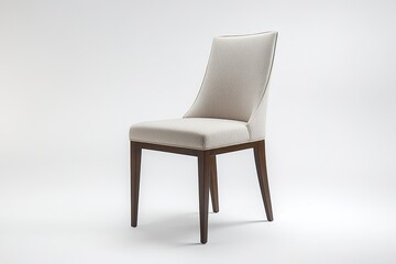 Elegant beige chair with dark wooden legs on white