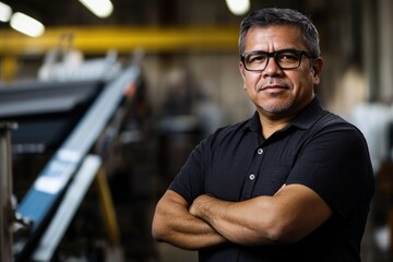 Obraz premium Confident Middle-Aged Professional in a Modern Industrial Setting