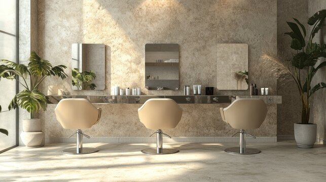 Modern Salon Interior Design With Three Stylish Chairs