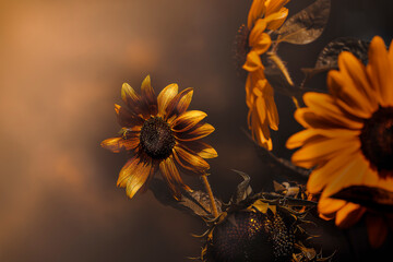 Słonecznik otulony światłem zachodzącego słońca.