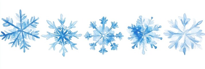 Group of blue snowflake icons, set against a white background.