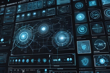 Futuristic interface displaying data analysis and processing information