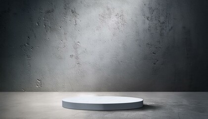 Clean spacious concrete interior with pedestal and mock up place on gray wall. Mock up, 3D Rendering.