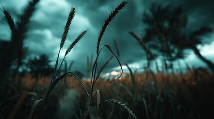 Golden Wheat Field Under Rolling Storm Clouds: