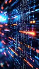 A vibrant, abstract digital background featuring illuminated lines and patterns, resembling a futuristic data network or technology interface.