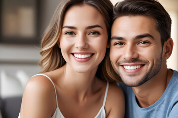 Happy couple smiling and showing perfect white teeth