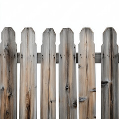 A wooden fence with a wooden post white background 