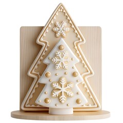 Christmas tree shaped gingerbread cookies on white background. Christmas festive traditional sweets, baking, cookies, biscuit, edible gift, present, gingerbread man.