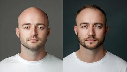 Man with hair thinning and hair transplant results