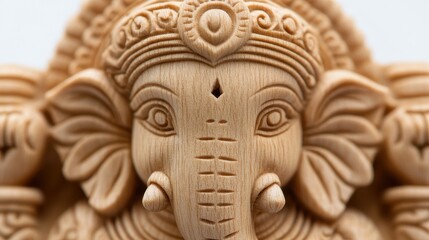 Fototapeta premium Close-up of a beautifully crafted Vinayaka face, showcasing intricate details and textures, highlighting the artistry and beauty of traditional handicrafts.