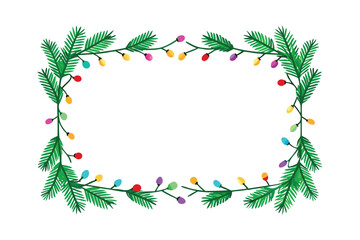 Christmas Wreath with Glowing Lights Vector - Festive Evergreen Garland Design, Realistic and Elegant Holiday Decor
