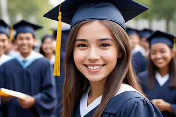 Happy graduate smiling at her university graduation ceremony