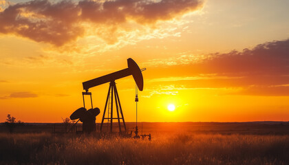Naklejka premium single oil pump at sunset
