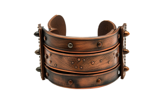Copper Armor Leather Cuff on transparent background PNG.