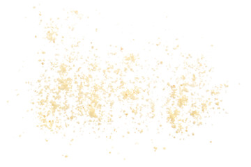 Parmesan cheese grated and scattered isolated on white, top view
