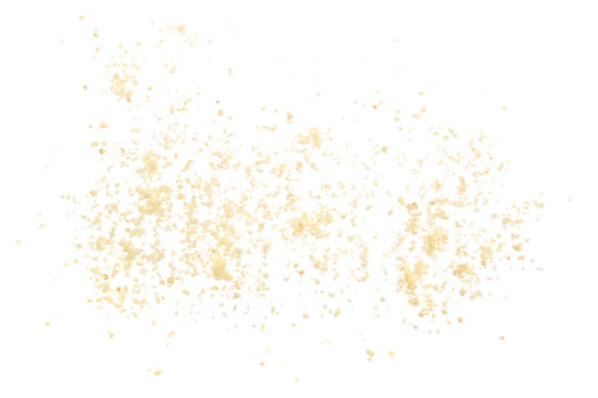 Parmesan cheese grated and scattered isolated on white, top view