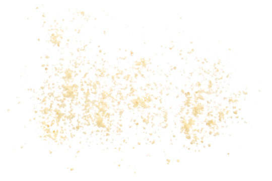 Parmesan cheese grated and scattered isolated on white, top view