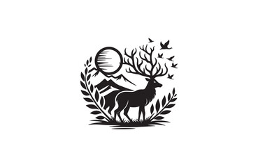 deer silhouette vector outline art illustration logo design
