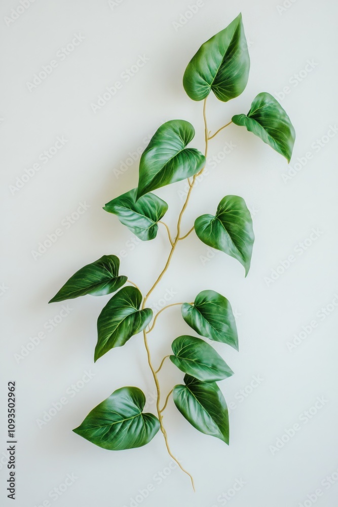Poster a single green leaf sits on a white surface, ready for use in a variety of contexts
