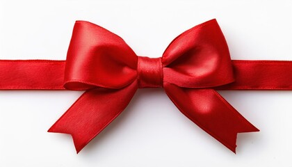 Fototapeta premium Elegant Red Satin Bow Decoration. Perfect for Gift Wrapping, Festive Holiday Themes, Wedding Décor, or Valentine’s Day Crafts. Touch of Sophistication and Charm for Special Occasions