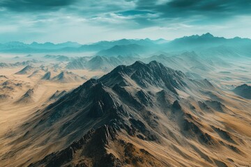 Obraz premium Aerial view of a mountain range from a plane's window, showcasing the landscape and valleys