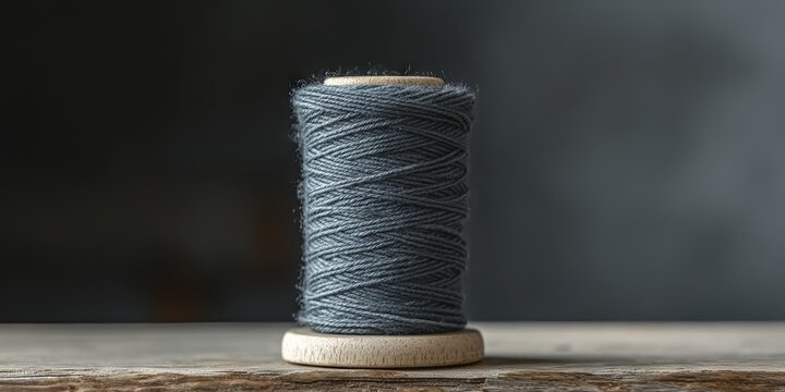 Grey Thread Spool on Wooden Surface