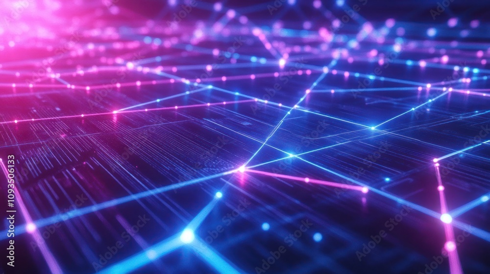 Poster Abstract Neon Lines And Nodes Network Design