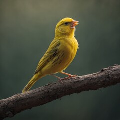 Obraz premium A delicate canary singing on an invisible perch.