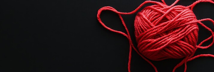Red Yarn Ball on Black Background - Close Up