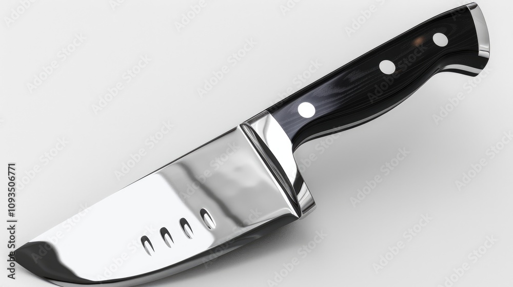Poster a close-up shot of a knife with a black handle placed on a white surface