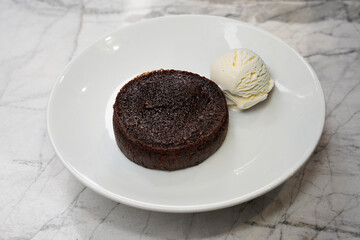 soufflé and ice cream serving, restaurant or café-style presentation