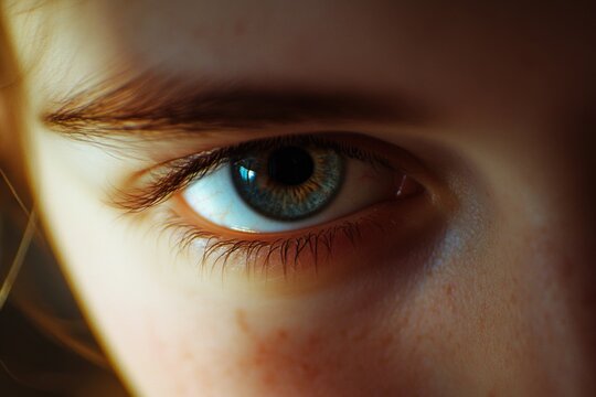 A detailed view of an individual's eye, ideal for depicting human emotion or focus