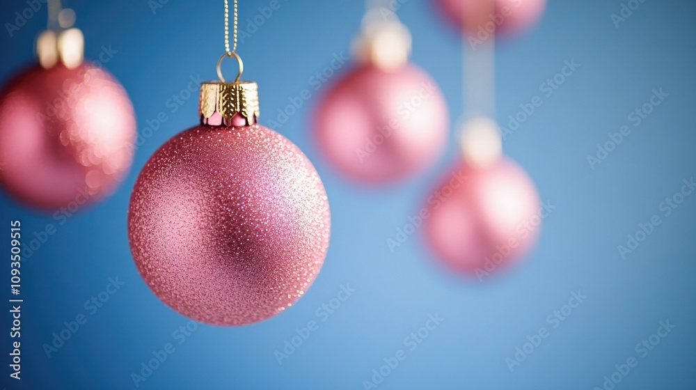 Poster a string with multiple pink christmas ornaments