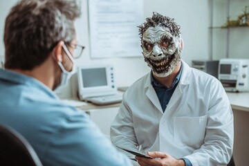 A professional scientist sits in front of a computer, likely working on research or analyzing data