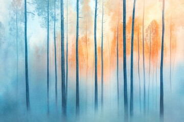 A group of trees in a dense foggy forest, ideal for nature and landscape images