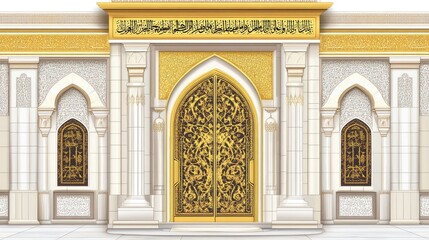 Obraz premium Ornate golden gate of Islamic architecture.